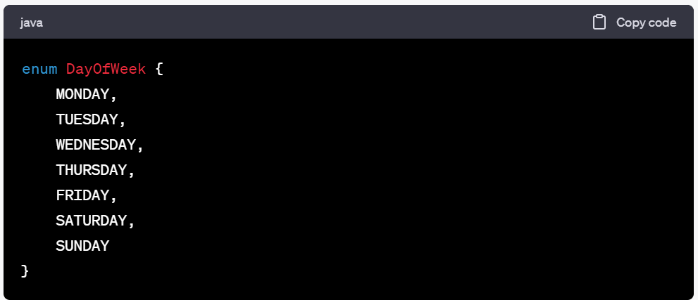 Java Enums example Days of week